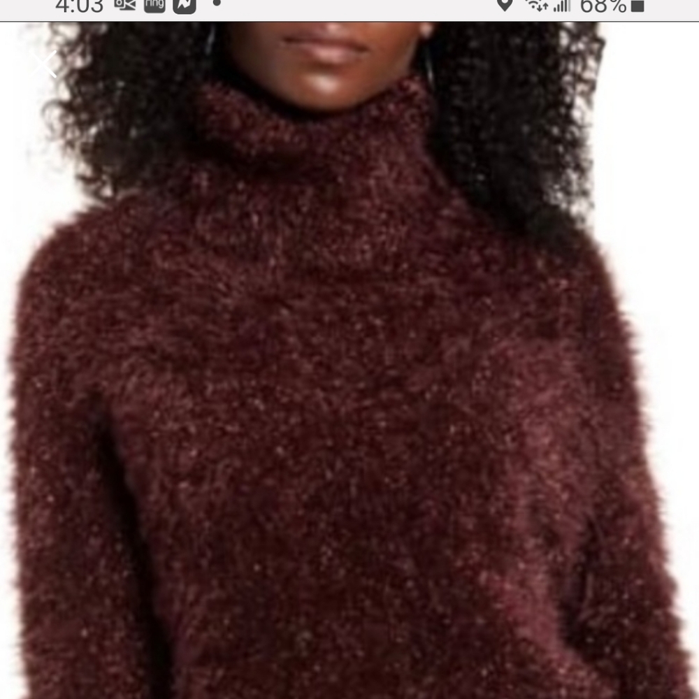 NWT Leith Metallic Eyelash Turtleneck Fluffy Burgundy Fudge Color Sweater Sz XS